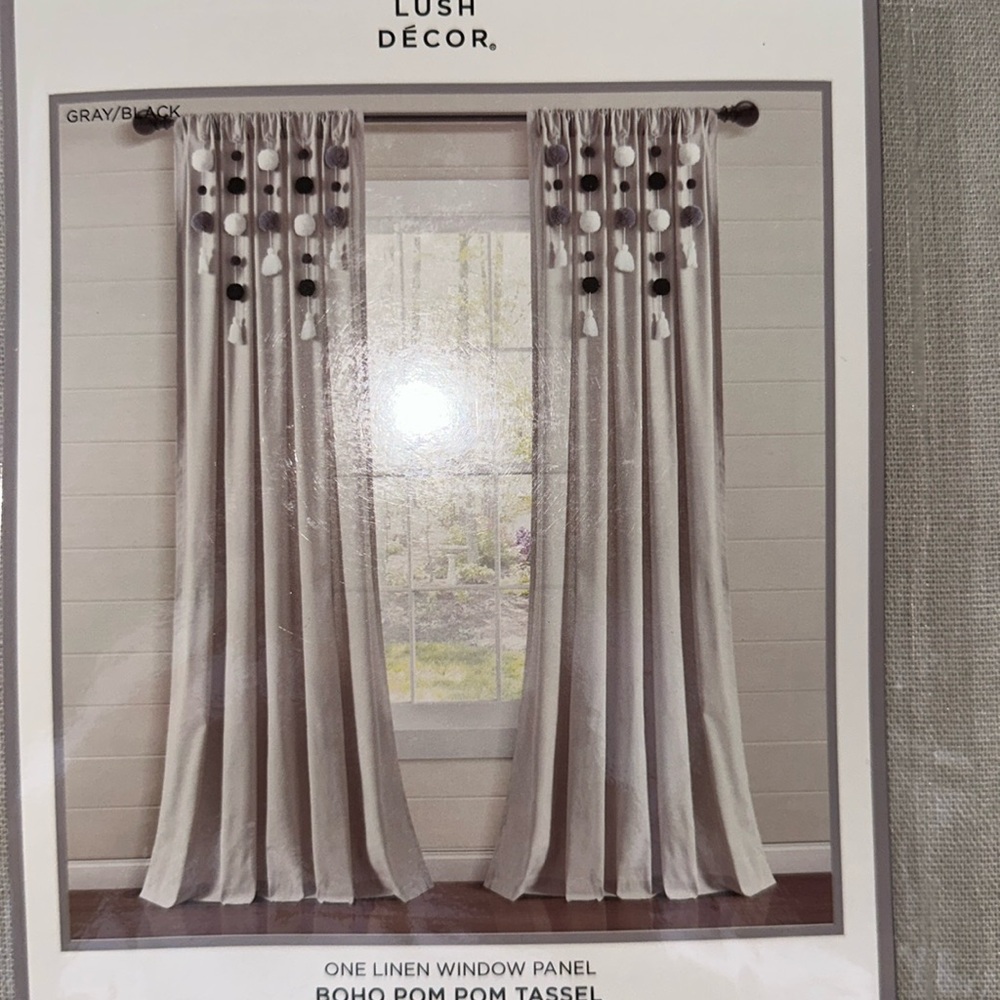 Boho Pom Pom Tassel Linen Panel 52x95